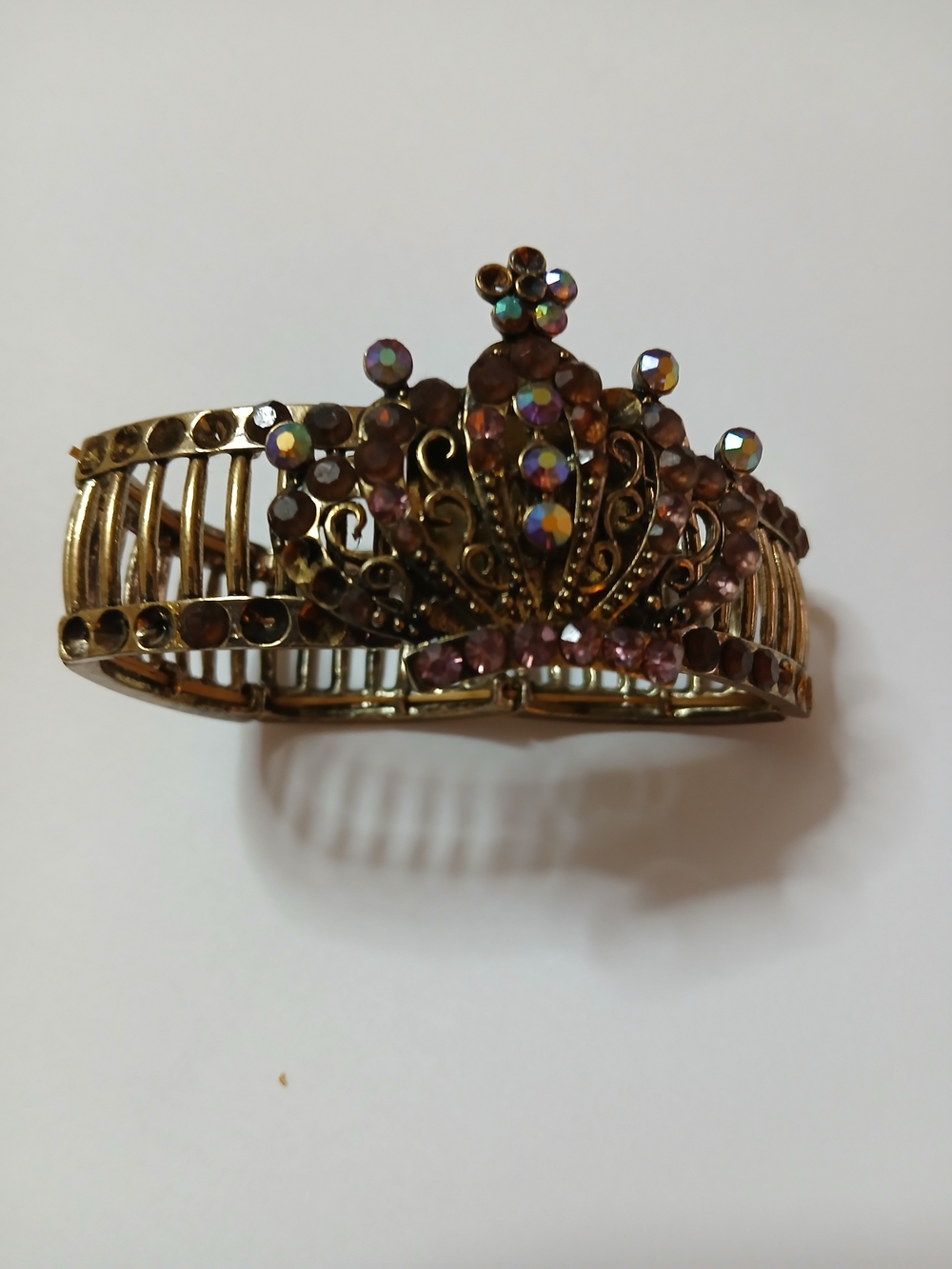 Gold-Tone Pink Crystal Crown Bracelet